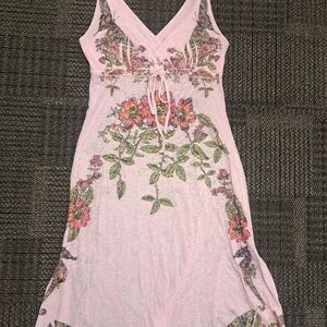 Floral Lace-Up Midi Dress in Soft Pink